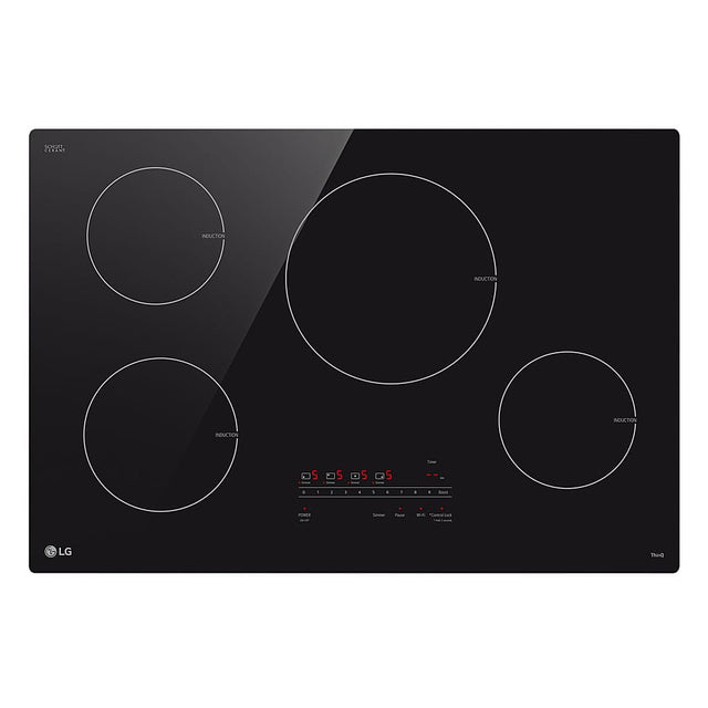 Front. LG - 30" Built-in Electric Induction Cooktop with 4 Elements and UltraHeat 4.3kW Power Element - Black Ceramic.