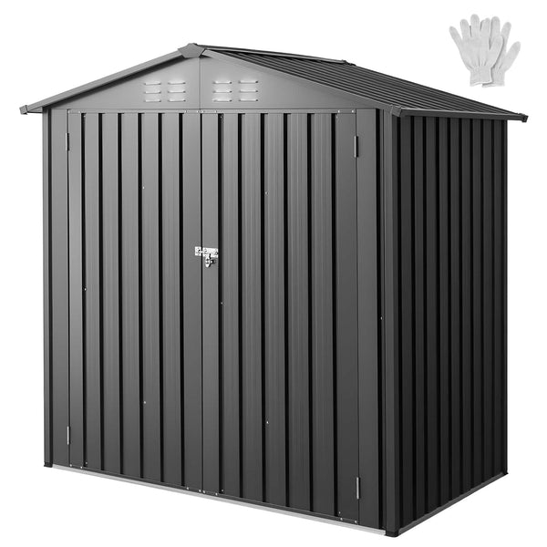 VEVOR - 6 x 4 FT Metal Garden Shed, Outdoor Storage Shed with Lockable Doors & 4 Louver Vents, Peak Roof Metal Sheds Storage - Black