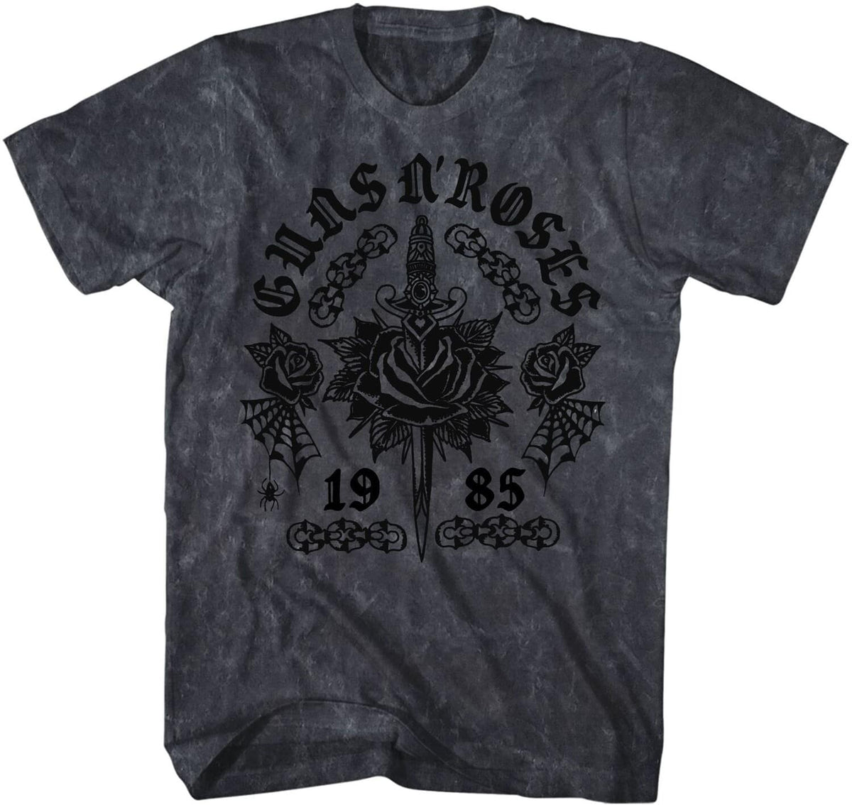 PopMarket - Guns N' Roses - Guns N' Roses - Flocked Tattoo T-Shirt - Large Black Mineral Wash 12160726A3 - APPAREL - Multicolor