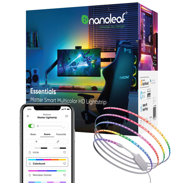 Nanoleaf - Essentials Matter Smart Multicolor HD Lightstrip 16.4ft (5m) - Flexible and Trimmable - White and Colors