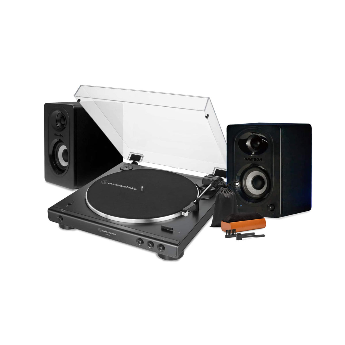 Audio-Technica - AT-LP60XBT Turntable (Black) with Bluetooth Speakers and Care Kit