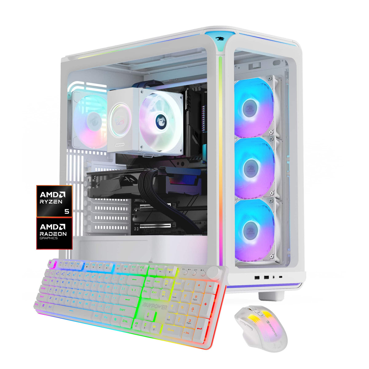 iBUYPOWER - Element Gaming Desktop PC-AMD Ryzen 5 8400F 2024 AMD Radeon RX 6500XT 4GB 16GB DDR5 RGB 1TB NVMe SSD Storage - White