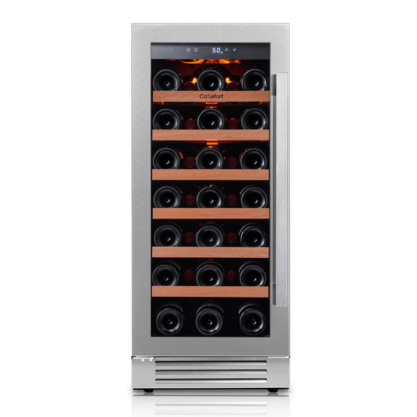 Ca'Lefort - Wine Fridge, 15 Inch Wine Refrigerator, 33-bottle Wine cooler,40-65°F,3 color LED,built-in/freestanding , For Home Bar - Stainless Steel