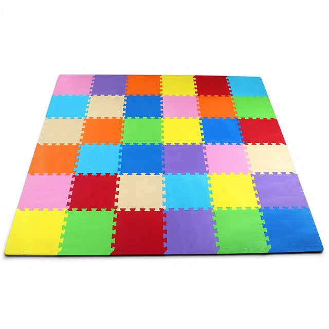Front. BalanceFrom Fitness - BalanceFrom 9 Color Thick Interlocking Puzzle Foam Exercise Play Mats, 36 Sq Ft - Multicolor.