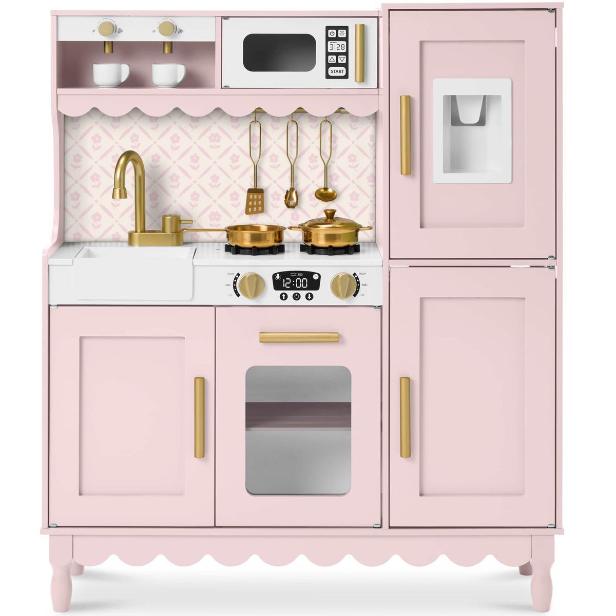 Best Choice Products - Wooden Cottage Kids Pretend Play Kitchen with 11 Accessories, Espresso Machine - Pink
