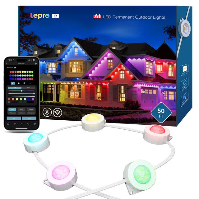 Lepre E1 Al LED Permanent Outdoor Lights 16.68 ft. ad - 3 > wring ng - - : Neove n2 - LT - : - I x I - -  I - -  - I 50 FT.