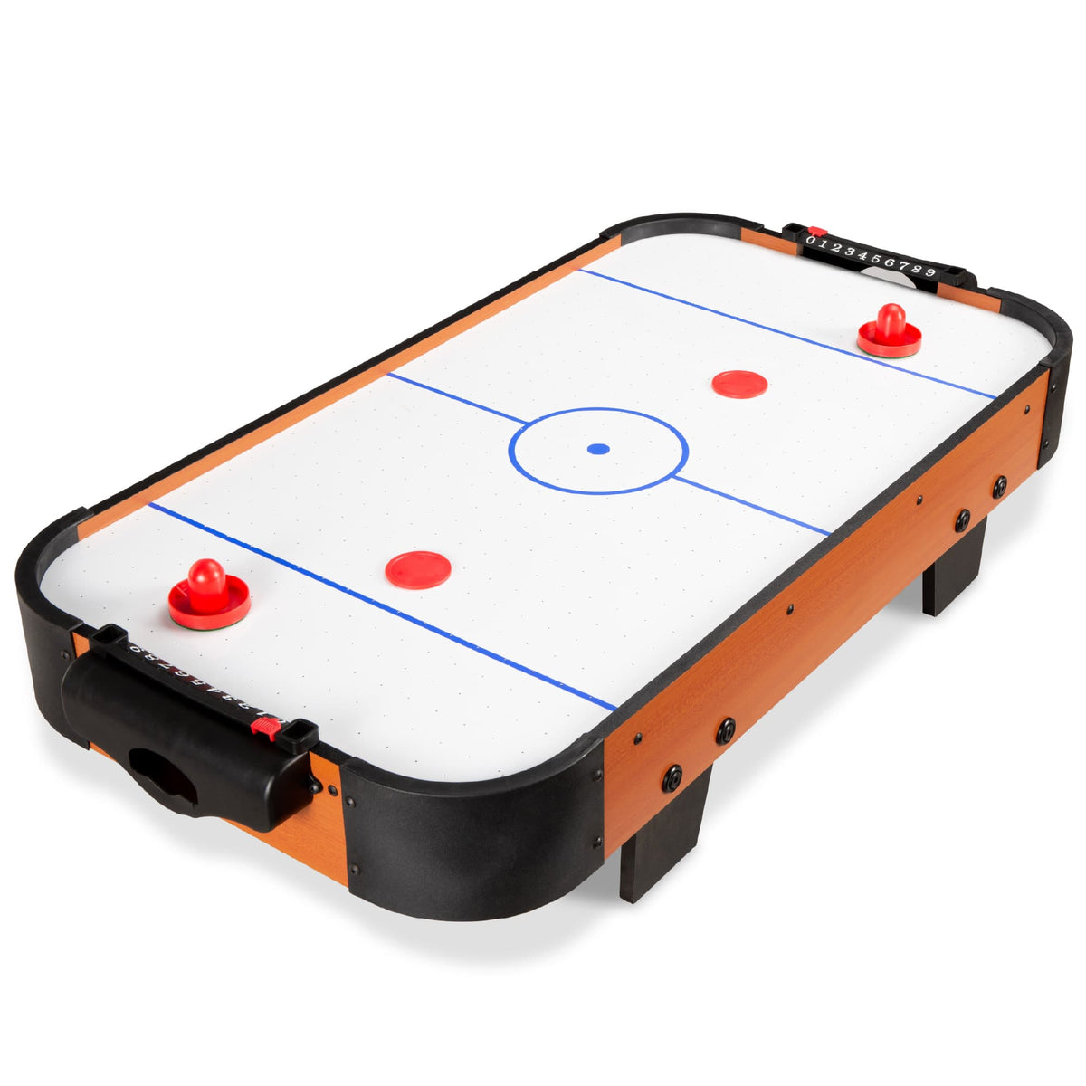 Best Choice Products - 40in Air Hockey Arcade Table w/ 100V Motor, Electric Fan, 2 Strikers, 2 Pucks - Brown