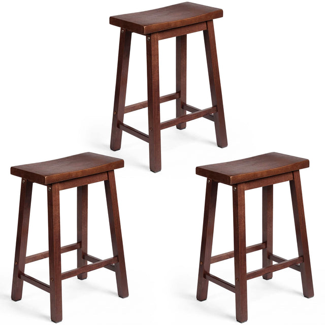 Front. PJ Wood - PJ Wood Classic Saddle Seat 24 Inch Kitchen Bar Counter Stool, Walnut (3 Pack) - Brown.