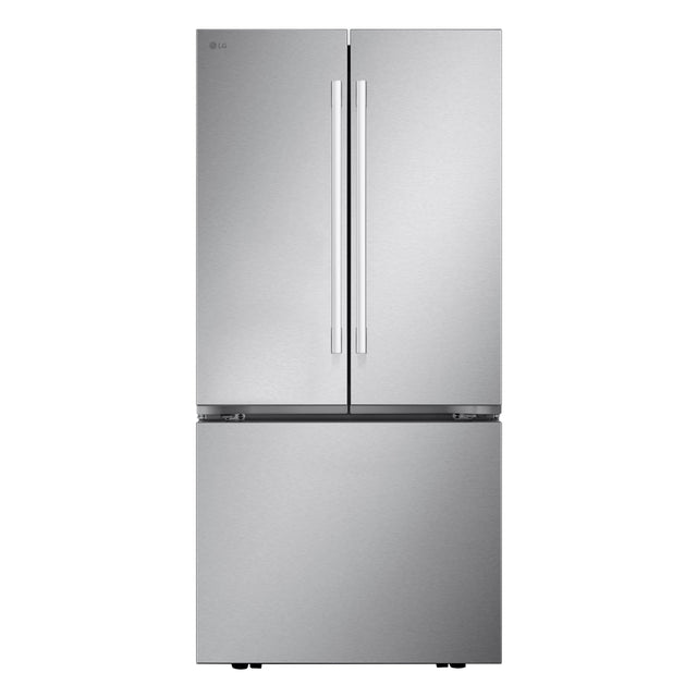 Front. LG - 33-in Wide Standard-Depth MAX 25.1 Cu. Ft. French Door Smart Refrigerator with Glide N' Serve Drawer - PrintProof Stainless Steel.