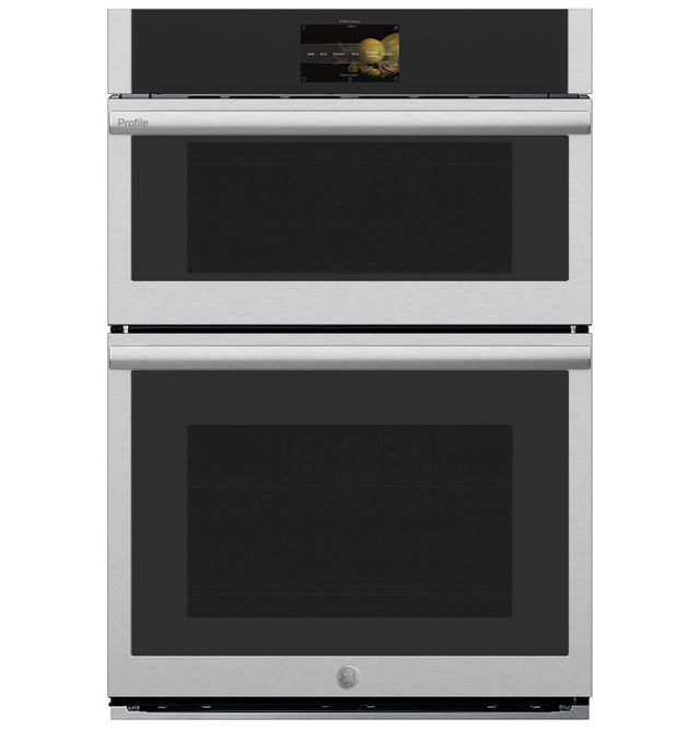 Front. GE Profile - 30" Built-In Electric Convection Double Wall Oven with Microwave and No Preheat Air Fry - Stainless Steel.