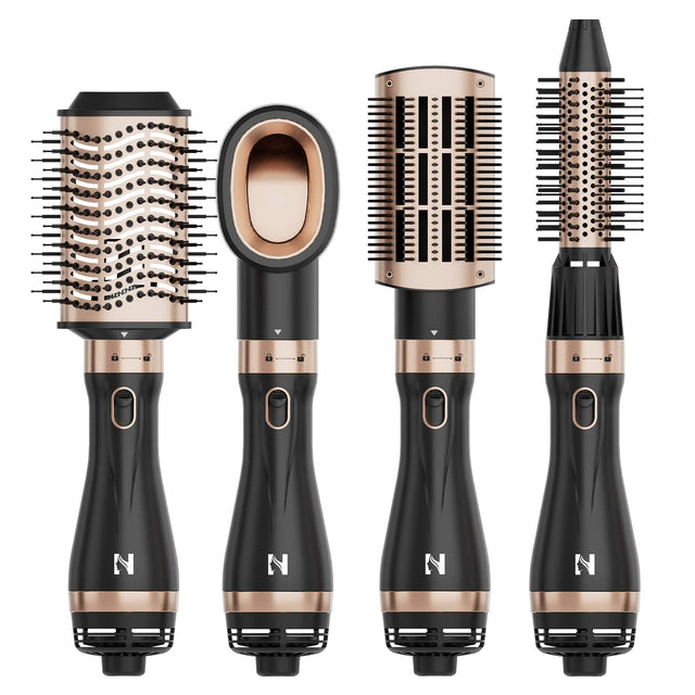 Front. NICEBAY - NICEBAY Hair Dryer Brush, Professional Blow Dryer Brush with Ceramic Coating, One Step Hot Air Brush - Black and Gold.