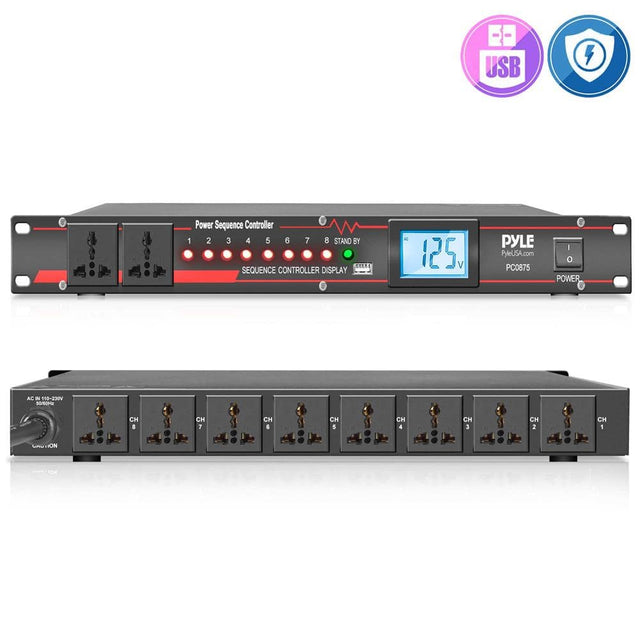 USB Power Sequence Controller 1 2 3 4 5 6 7 8 STAND BY ...54 SEQUENCE CONTROLLER DISPLAY 4 125% PYLE PyleUSA.com PC0875 - 0 POWER AC V9ES-879 S CH a CH 7 CM . CH 5 CH 4 CH 3 CH 2 CH 1 KON