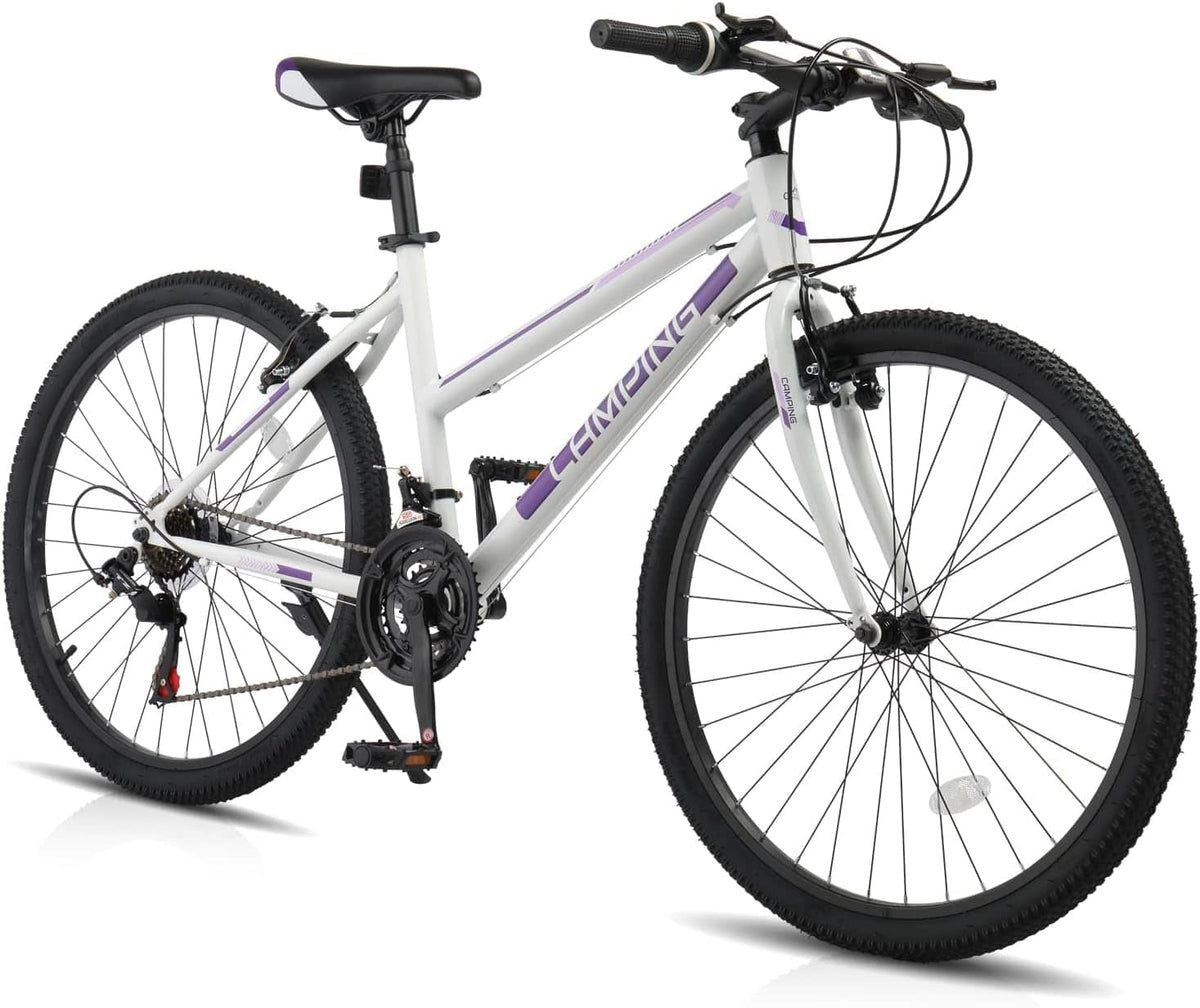 Winado - 26 Inch Mountain Bike, 7/21-Speed Adult Bicycle with Sturdy Steel Frame, Front Suspension,Excellent Twist Shifting - White&Purple