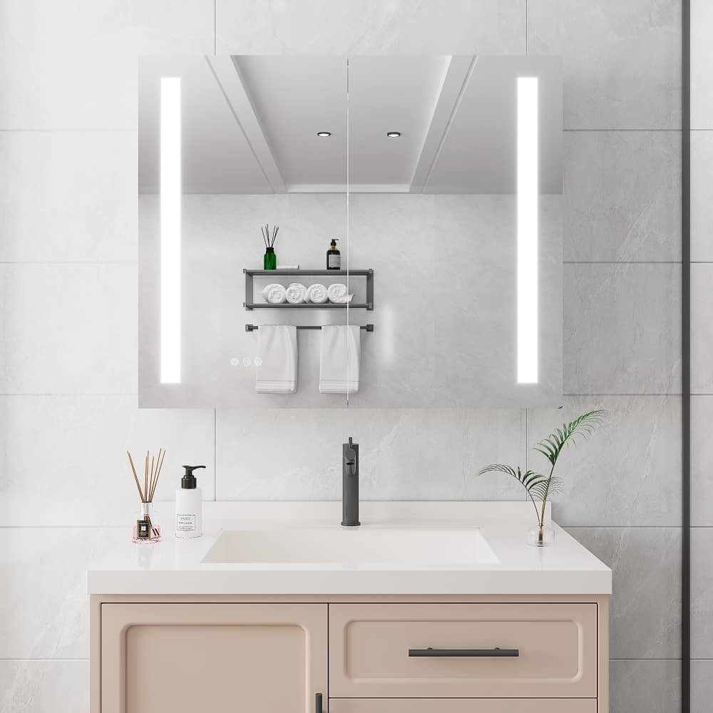 Boyel Living - 36x30 Inch LED Medicine Cabinet with Vanity Mirror Double Door Anti Fog Aluminum Dimmable - Silver