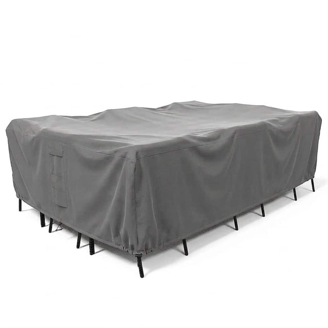 Front. KHOMO GEAR - Heavy-Duty Outdoor Dining Set Cover, Waterproof Patio Furniture Protector, Fade & Weather Resistant - Grey.