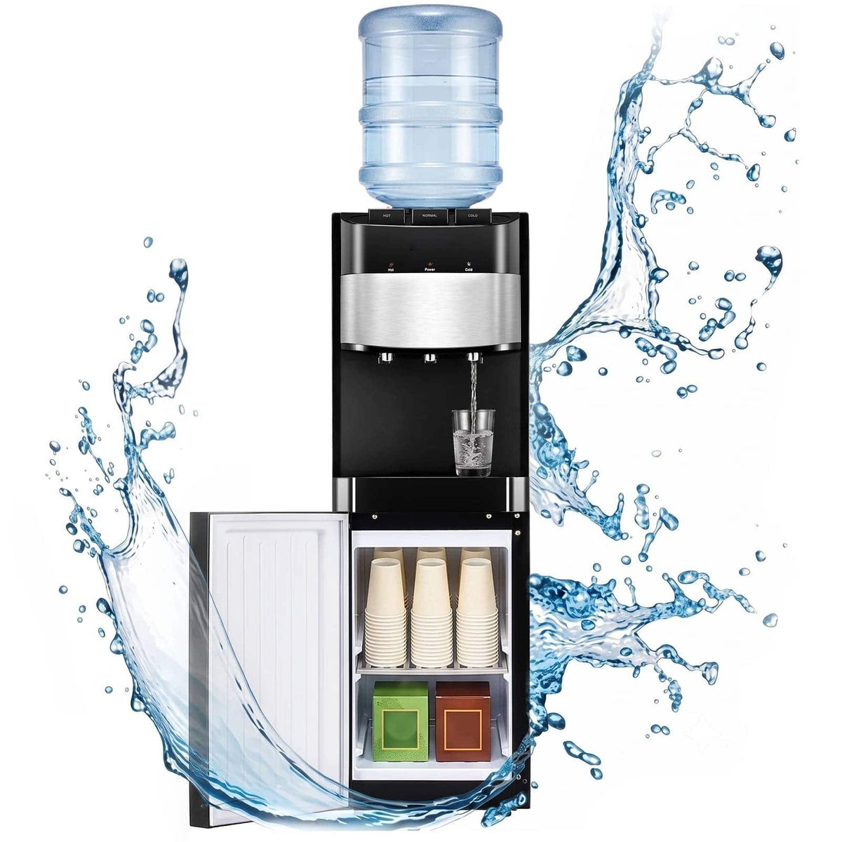 Winado - Top Loading Water Cooler Dispenser for 3 or 5 Gallon Bottle with 3 Temperature Settings-Hot, Cold & Room Water Dispenser - Silver & Black