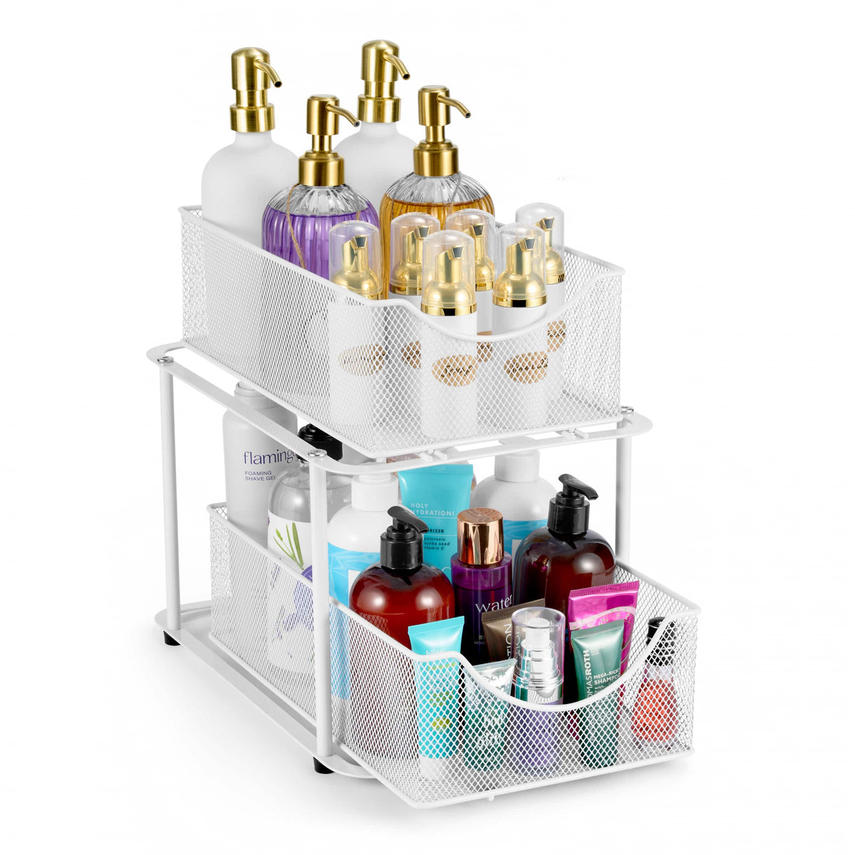 Sorbus - 2 Tier Metal Under Sink Organizer for Bathroom, Kitchen, Strong Steel Mesh Sliding Drawers for Under Sink - White