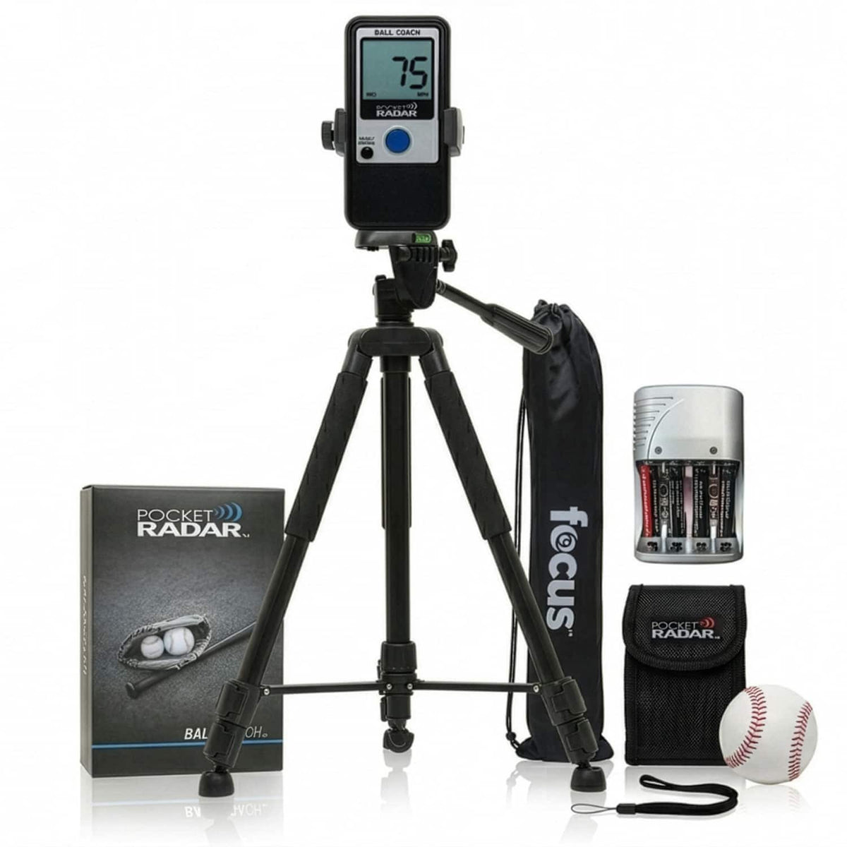 Pocket Radar - Ball Coach Pro-Level Speed Training Radar Gun Bundle w/ 360° Tripod Mount, Stand & Batteries