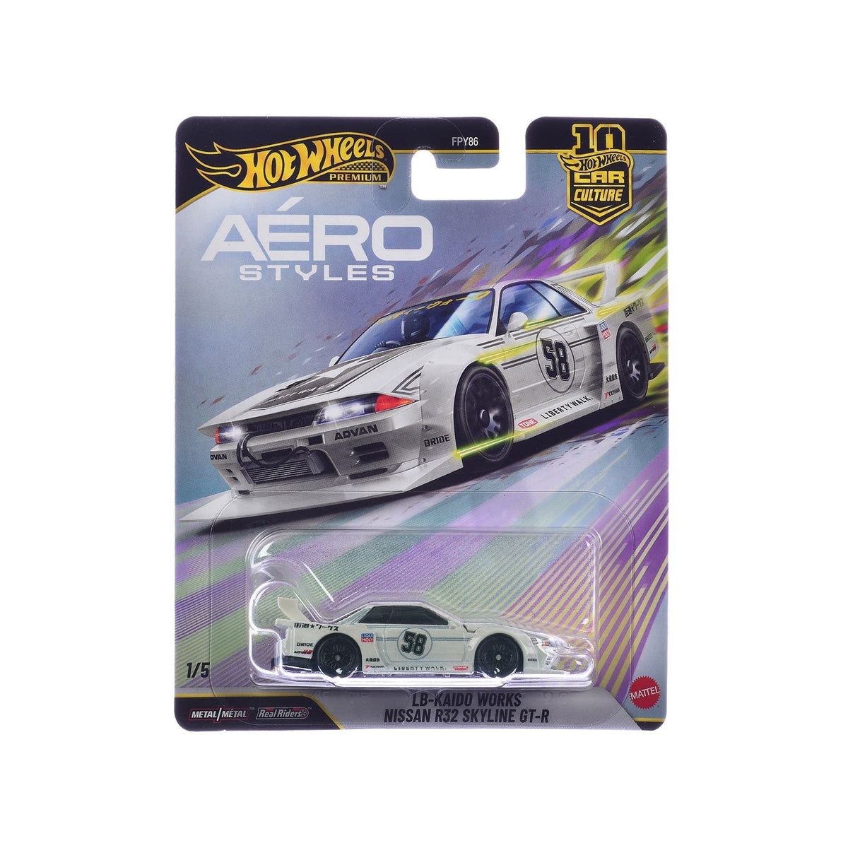 Nissan Skyline GT-R R32 LB-Kaido Works RHD #58 White with Gray Stripes "Aero Styles" Series Car by Hot Wheels