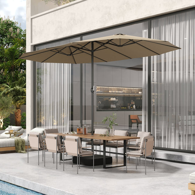 Front. Famapy - 15ft x 9ft Large Rectangular Outdoor Patio Umbrella with Weighted Base - Heavy-Duty Market Shade - Multiple Colors - Sand.