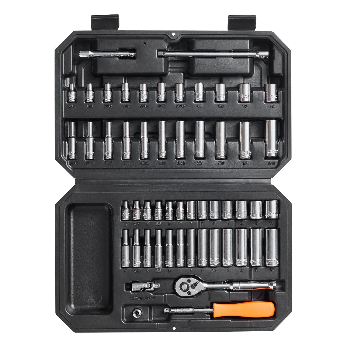VEVOR - Socket Set, 1/4 Inch Drive Socket and Ratchet Set, 6-Point Socket Opening, 54 Pieces Tool Set SAE and Metric - Silver