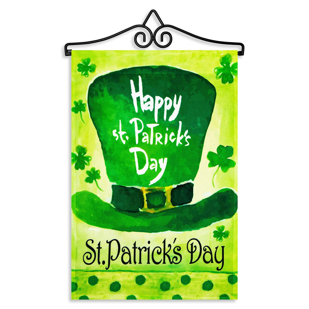 G128 - Combo Pack Garden Flag Hanger 14.2 in with 12 x 18 in St. Patrick's Day Leprechaun Hat Flag - Green