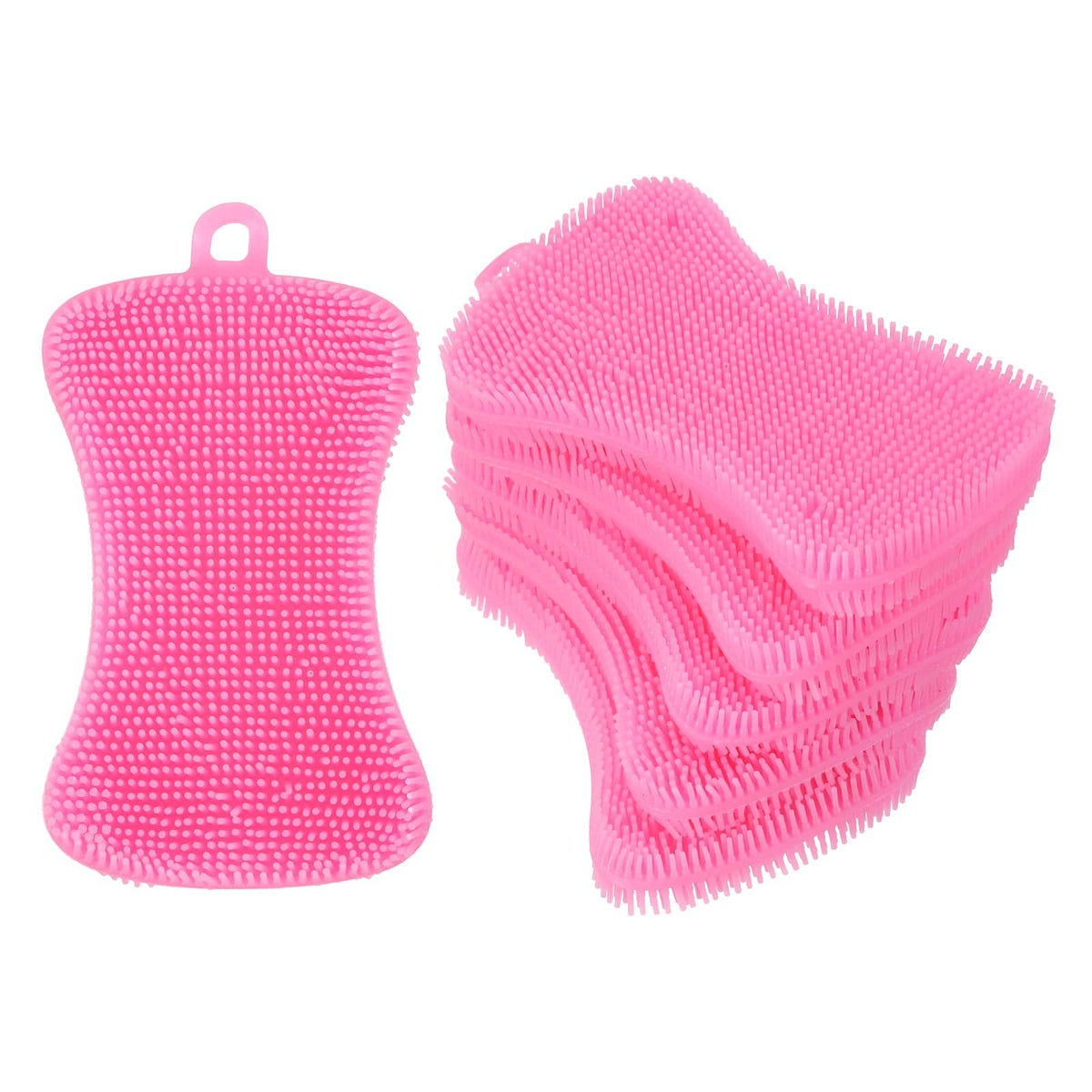 Unique Bargains - 6pcs Silicone Dish Scrubber Reusable Double-Sided Sponge for Kitchen Pots Pans Bathroom - Pink