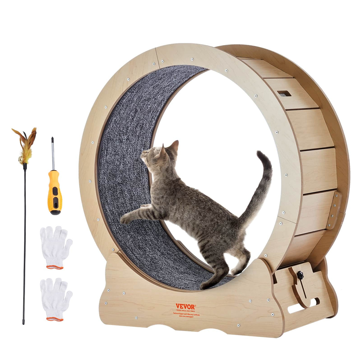 VEVOR - Cat Exercise Wheel, Large Cat Treadmill Wheel for Indoor Cats, 29.5 inch Cat Running Wheel - natural wood color