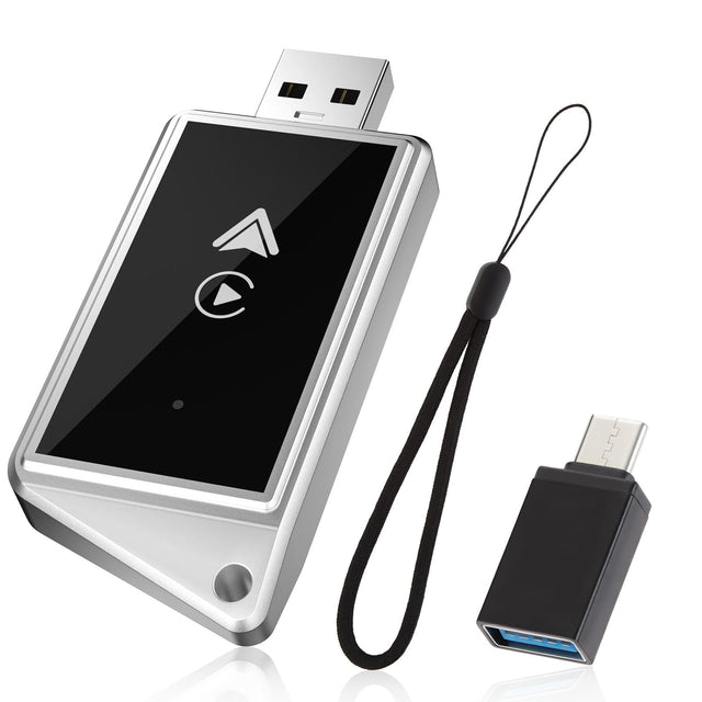 Front. WELSPO - 2-in-1 Carplay Wireless Adapter for iPhone and Android Phones - Black.