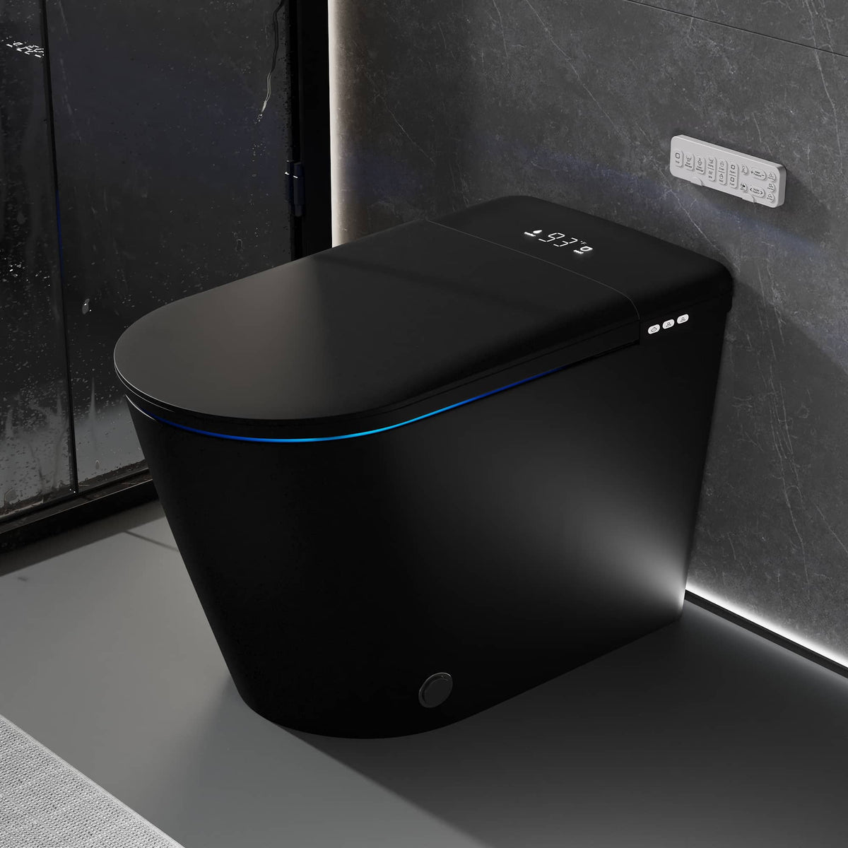 TOTTE - Smart Bidet Toilet with Auto Open/Close, Heated Seat, Warm Air Dryer & Tankless Instant Heating - Black