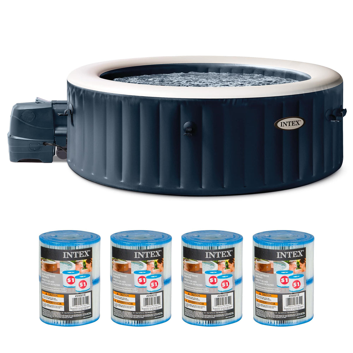 Intex - PureSpa Plus Portable Inflatable Hot Tub Jet Spa w/ 12 Filter Cartridges - Hot Tub + 12 Filters