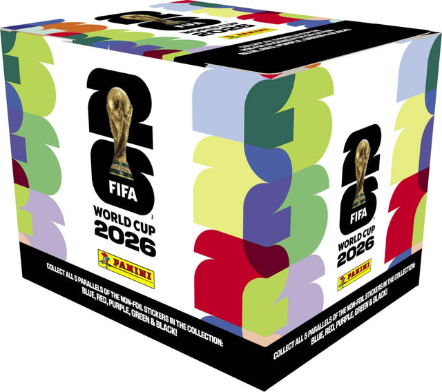 WE MR! WORLD FIFA CUP 2026 COLLECT ALL 5 PANINI PARALLELS: BLUE, RED, PURPLE, GREEN, AND BLACK! THE COLLECTION: FIFA CUP 2026 WORLD PANINI. COLLECT ALL 5 PARALLELS OF THE NON-FOIL STICKERS IN THE COLLECTION: BLUE, RED, PURPLE, GREEN & BLACK!