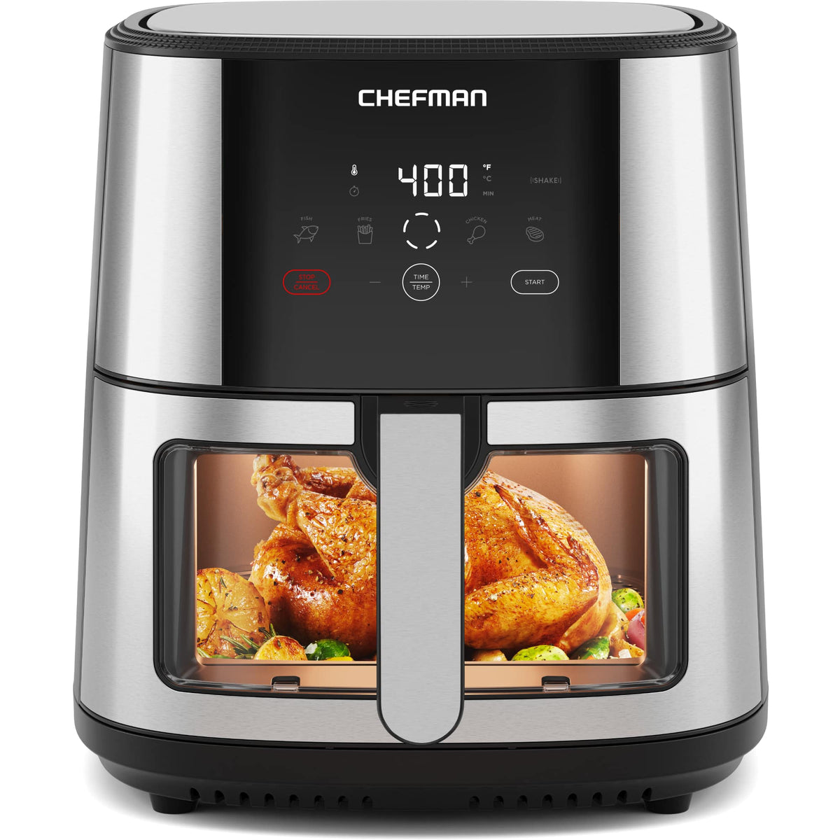 Chefman - Easy-View Air Fryer – 8 Qt Family Size with Viewing Window, Nonstick & Dishwasher Safe, Auto-Shutoff - Stainless Steel
