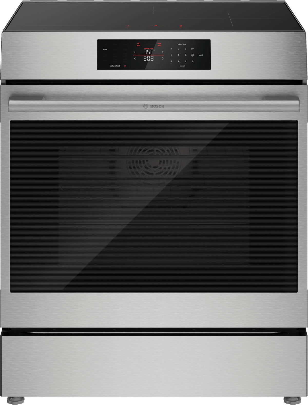 Bosch - 500 Series 30 in. Wide 5.8 Cu. Ft. Slide-In Electric Induction Range with Convection, Steam cleaning and 4 Elements - Stainless Steel