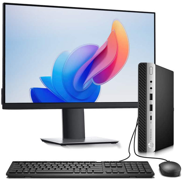 Front. HP - ProDesk G5 Tiny Desktop PC | Intel i5-9th 2.20GHz | 16GB RAM | 256GB SSD | 24" LED | KB & Mouse | Wi-Fi | Windows 11 - Black.