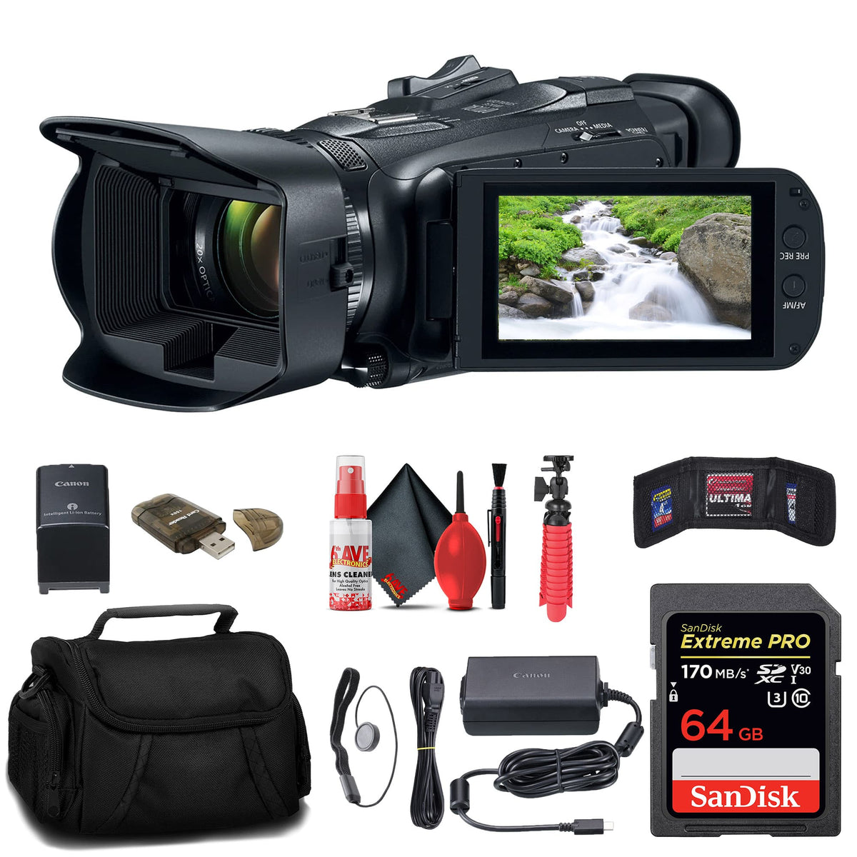 Bundle - Canon - Vixia HF G70 UHD 4K Camcorder + 64GB Memory Card + Bag + More - Starter