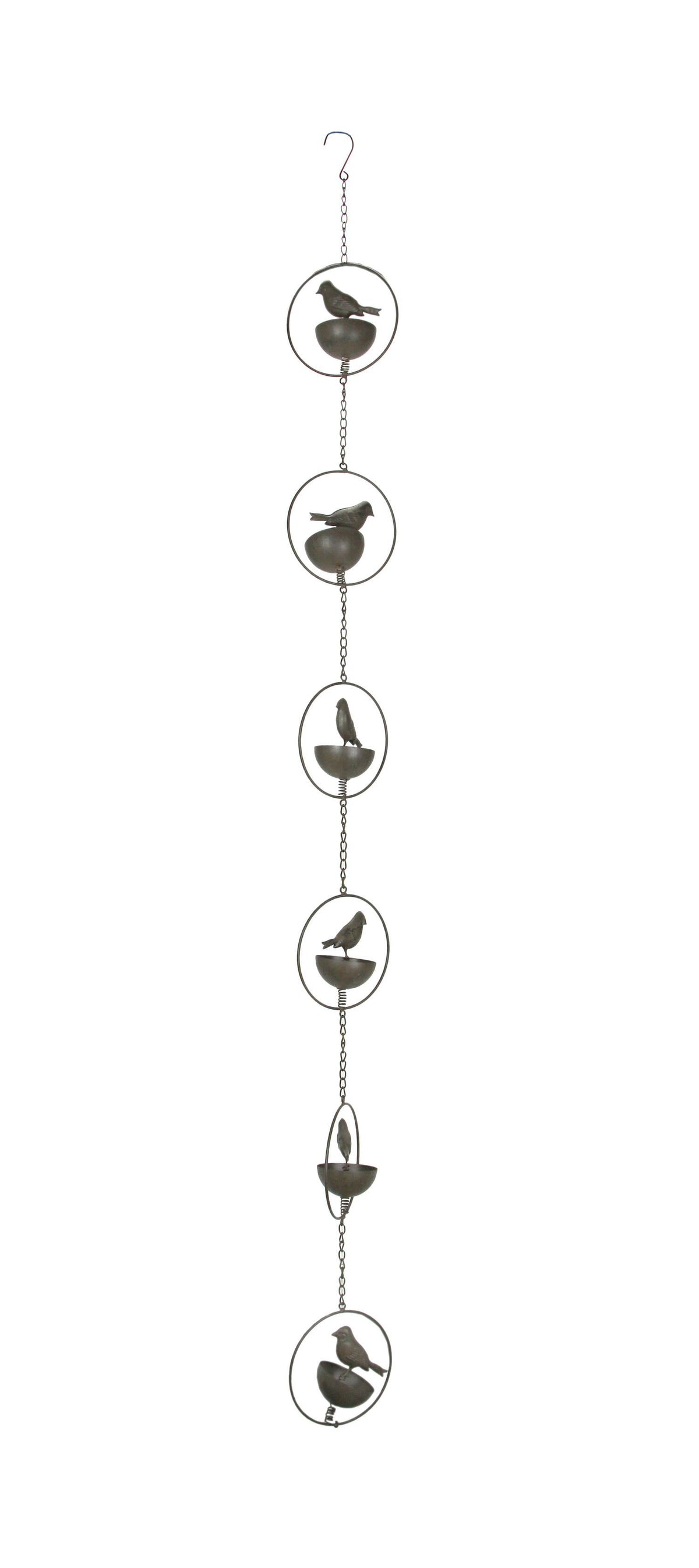 Mayrich Company - 65 Inch Dark Bird Bowl Metal Rain Chain Decorative Patio Accent Garden Art - Brown