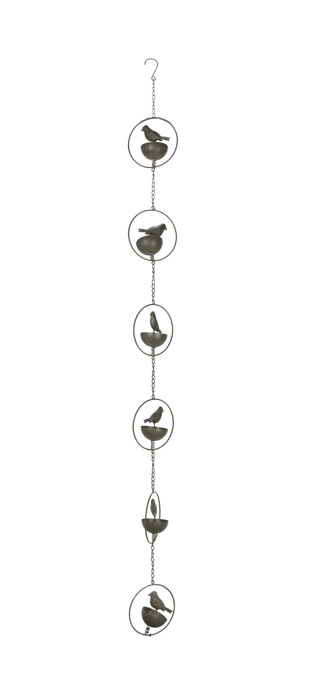 Front. Mayrich Company - 65 Inch Dark Brown Bird Bowl Metal Rain Chain Decorative Patio Accent Garden Art - Brown.