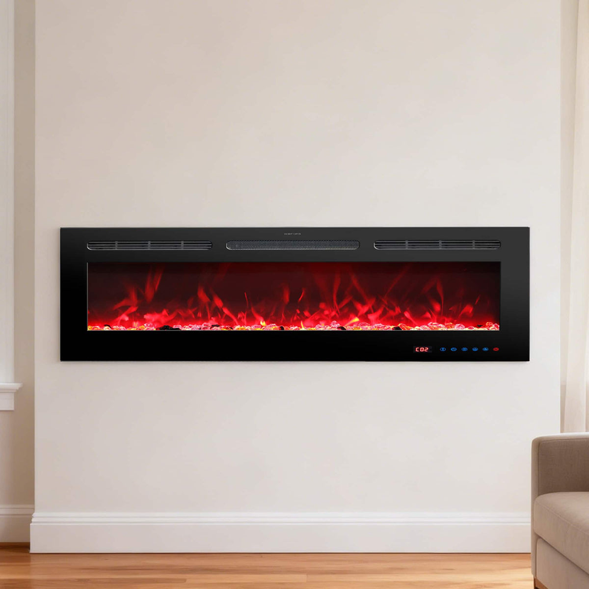 Ihomeadore - 72" Electric Wall-Mounted Recessed Fireplace Insert with Remote, Adjustable Flame Color and Speed - Black