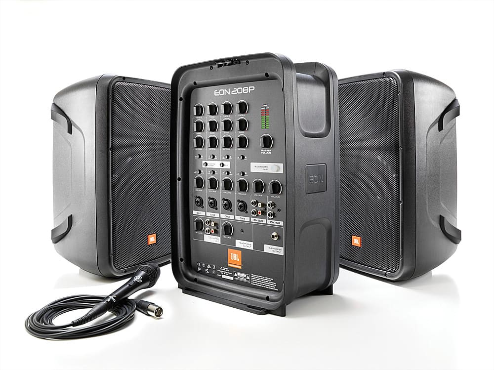 JBL - EON208P 8" 2 way PA System with Integrated 8 Channel Mixer and Microphone - Black