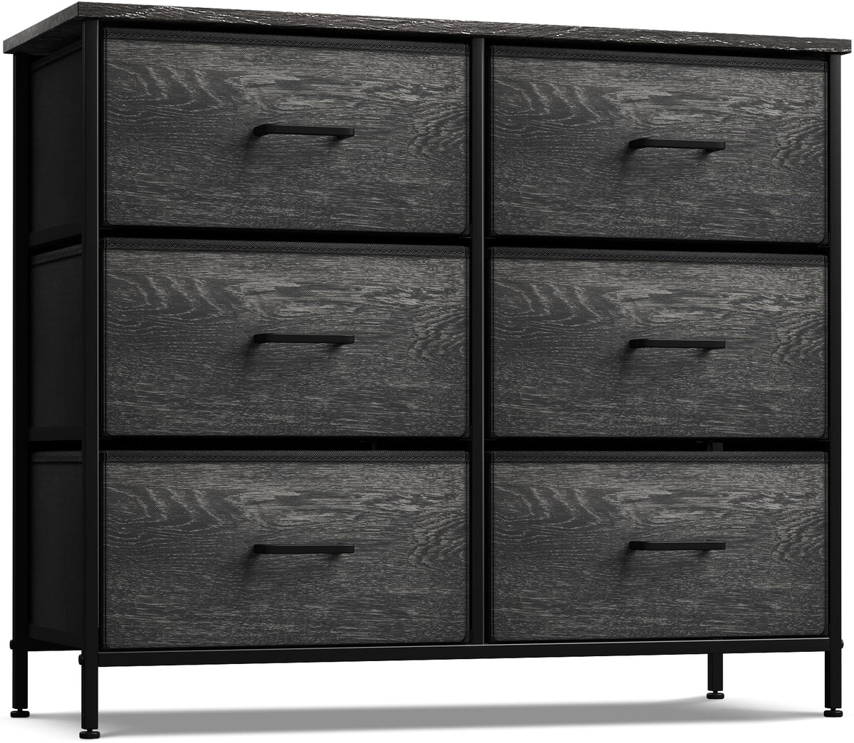 Sorbus - Dresser with 6 Drawers, Furniture Storage Tower Unit for Bedroom, Hallway, Closet Wood Top Fabric Drawers Chest - Rustic Black