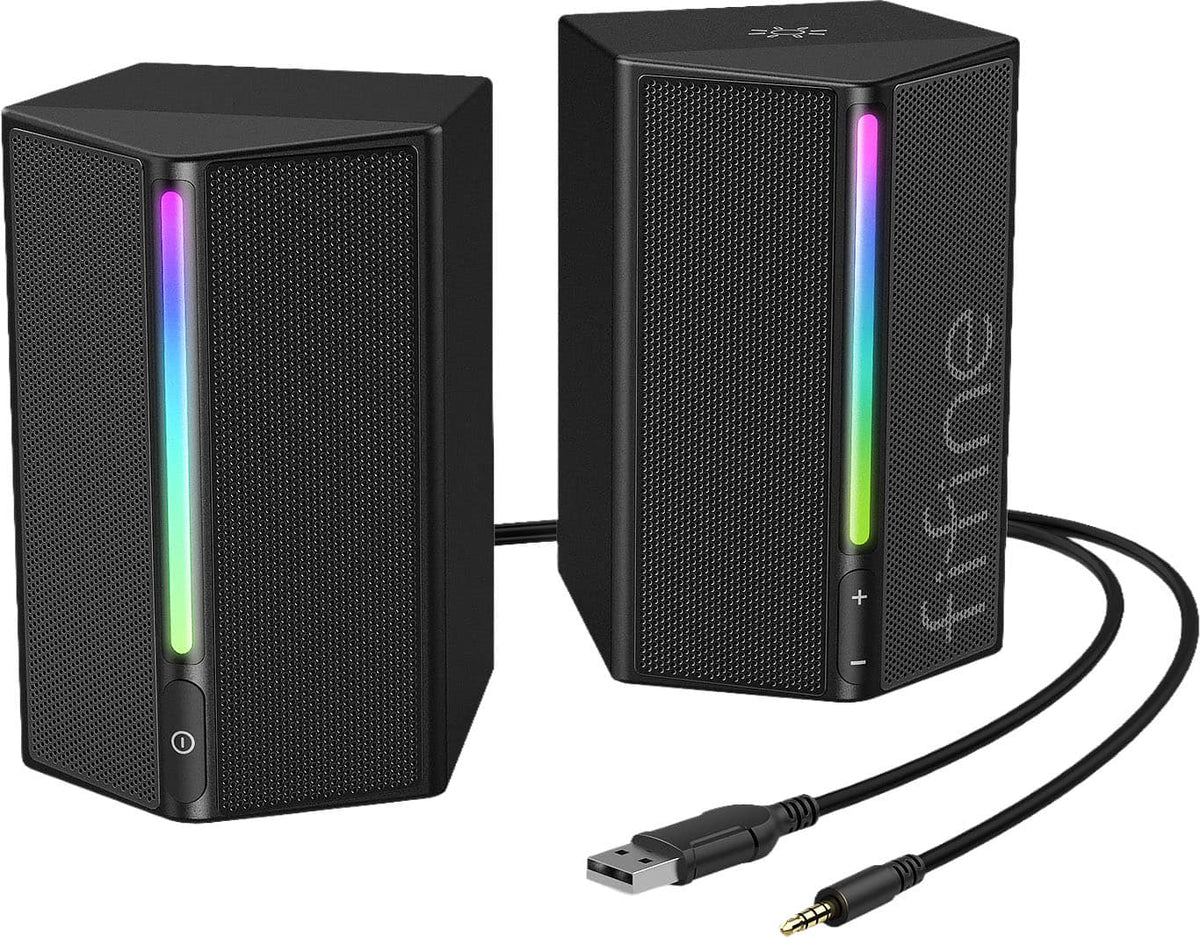 FIFINE - RGB Gaming Speakers, Wired Desktop PC Speakers with Volume Control, 3.5mm Aux for Laptop Monitor Phone Tablet - Black