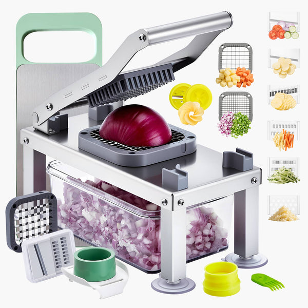 VEVOR - Vegetable Chopper Mandoline Slicer, All-in-1 Food Veggie Cutter with 9 Stainless Steel Blades - Bright Silver