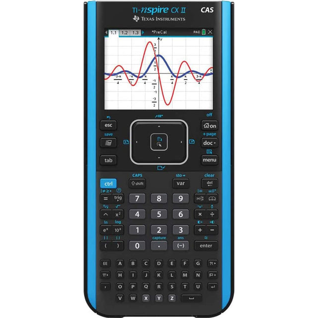 TI-nspire CX II  
Texas Instruments CAS  

1.1 1.2 1.3 *PreCal V 3 g RAD X  

esc save + page doc tab menu ctrl = trig x2 In log ex 10* [] [) ) CAPS shift 7 4 1 0 8 5 2 capture sto var 9 6 3 ans (-) clear del 00B 1n 8 x Er + I = enter E A C D E F G ?! H I J L M N P o P Q R S T U V w x Y Z  

off on +page doc menu sto→ var clear del  

EE A B C D E F G H I J K L M N O P Q R S T U V W X Y Z