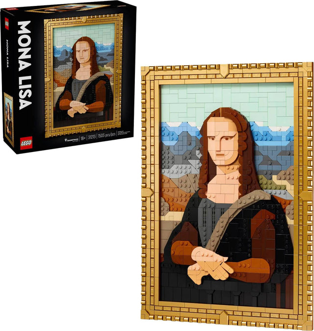 The text on the image is grouped as follows:

"Mona Lisa LEGO - 3213 - 1505 pcs/bpes - 18+".
