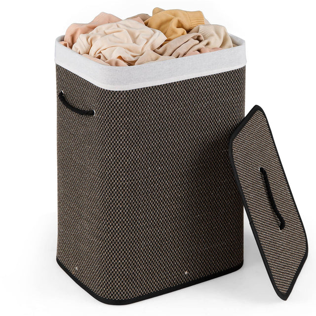 Front. Costway - Costway 19 Gal Capacity Clothes Hamper Bamboo Laundry Hamper with Removable Liner - Black.