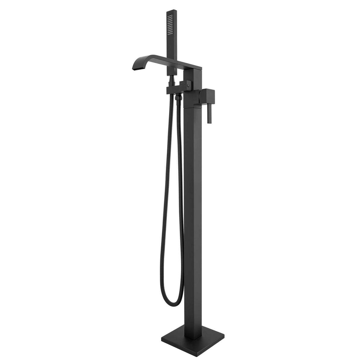 Akicon - Free Standing Bathtub Faucet 360° Swivel Tub Filler with Handheld Shower and Waterfall Spout - Black