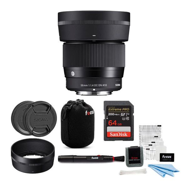 Sigma - 56mm f/1.4 DC DN Contemporary Lens for Sony E with 64GB Bundle