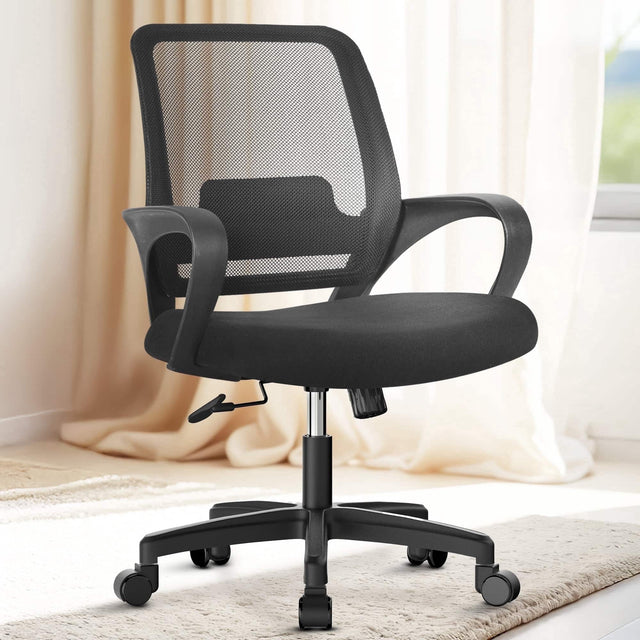 Front. Celtoss - Ergonomic Office Chair, Mesh Desk Chair with Lumbar Support, Mid-Back, Armrests & Swivel Base - Black.