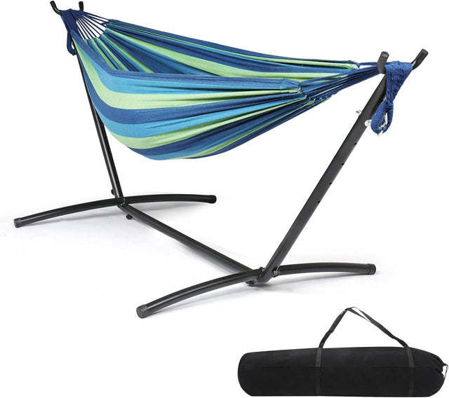 Front. Winado - 9FT Heavy Duty Hammock Set 2-Person Double with Stand, Portable Carrying Bag for Indoor Outdoor Patio Deck Yard Beach - Blue Stripes.